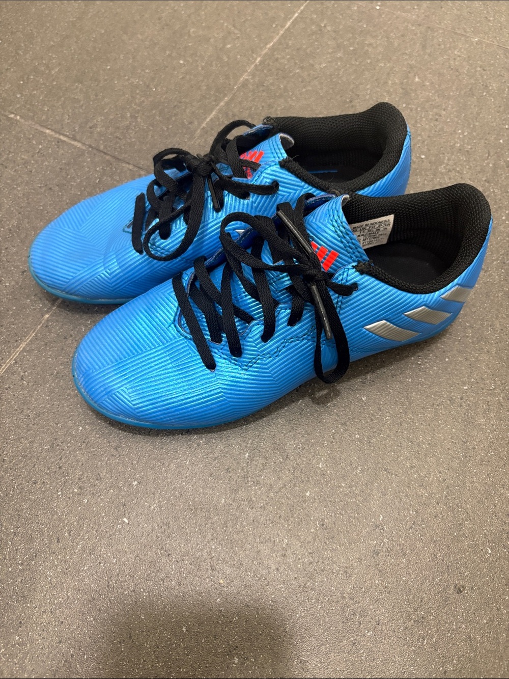 adidas Kids Bright Blue Soccer Sneakers with Black Laces